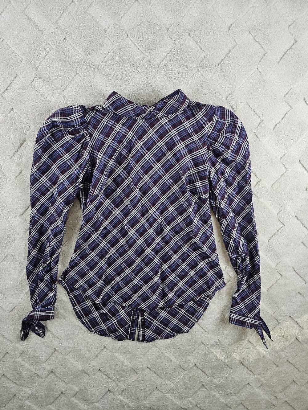 Veronica Beard Puff-Sleeve Top Womens 4 Purple Plaid